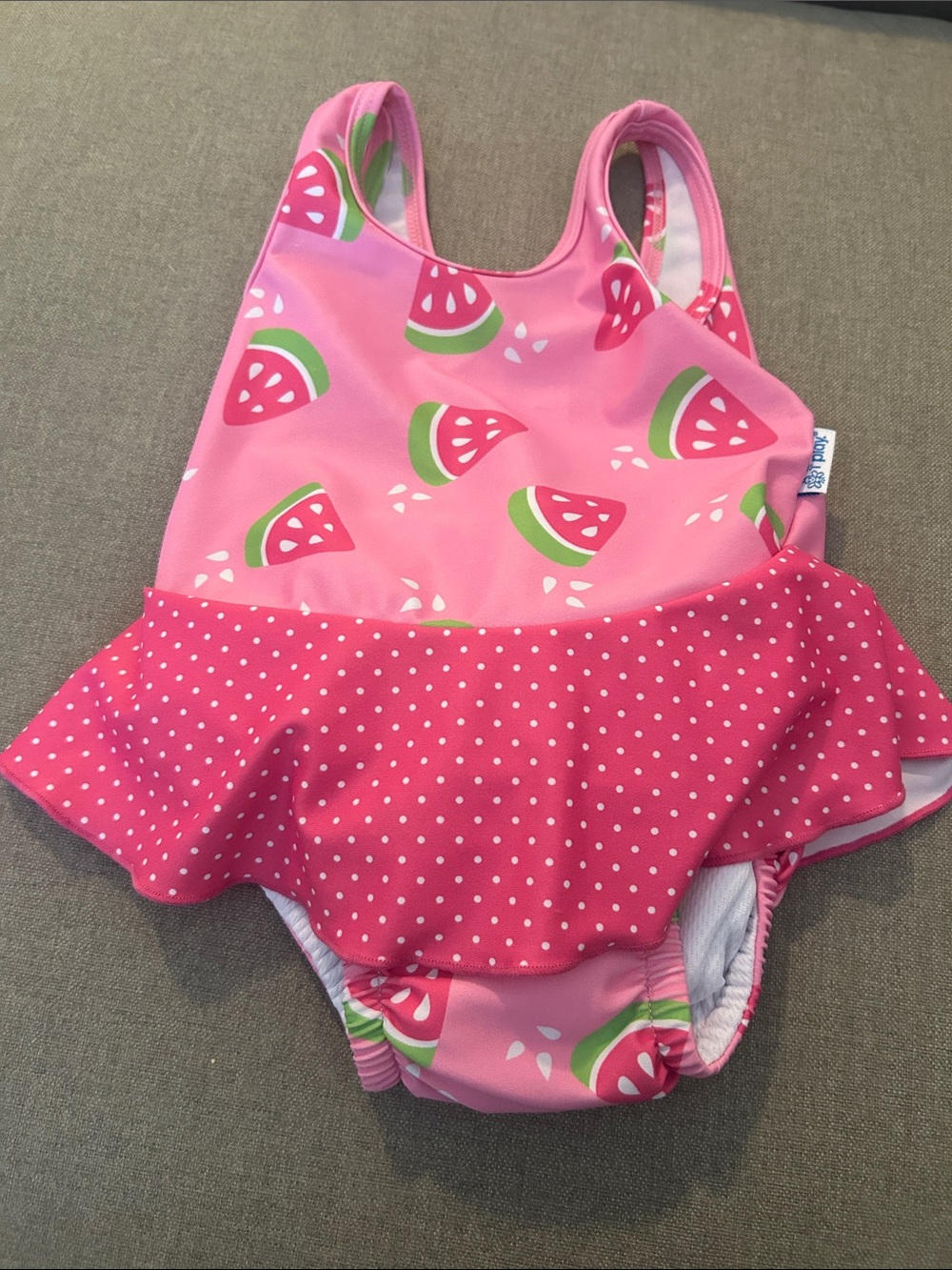 Pink Watermelon Print Ruffle One-Piece Swimsuit with Built in Swim Diaper
